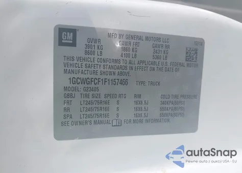 2015 Chevrolet Express 2500 Work Van from USA, damaged, VIN 1GCWGFCF1F1157466